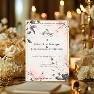 Invitación Rubor minimalista de Boda rosado y carbón vegetal