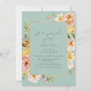 Invitación Rubor & Mint Floral Dijo Que Sí Ducha Británica