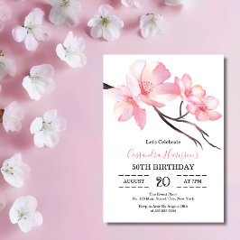 Invitación Rubor moderno color rosa cerezo floral cumpleaños