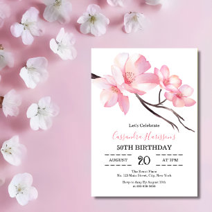 Invitación Rubor moderno color rosa cerezo floral cumpleaños