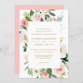 Invitación Rubor moderno | Moda Boda Botánico de Oro Floral