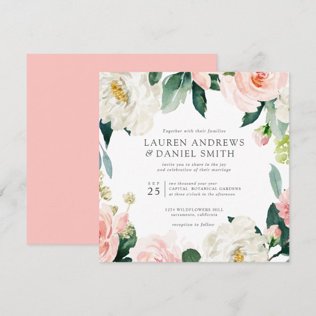 Invitación Rubor moderno | Moda boda del Jardín Botánico (Anverso / Reverso)