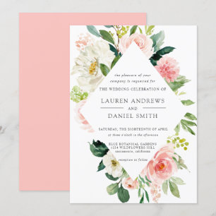 Invitación Rubor moderno   Moda Boda Floral Rosa Diamante