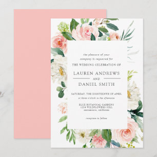 Invitación Rubor moderno   Moda Boda floral rosado botánico