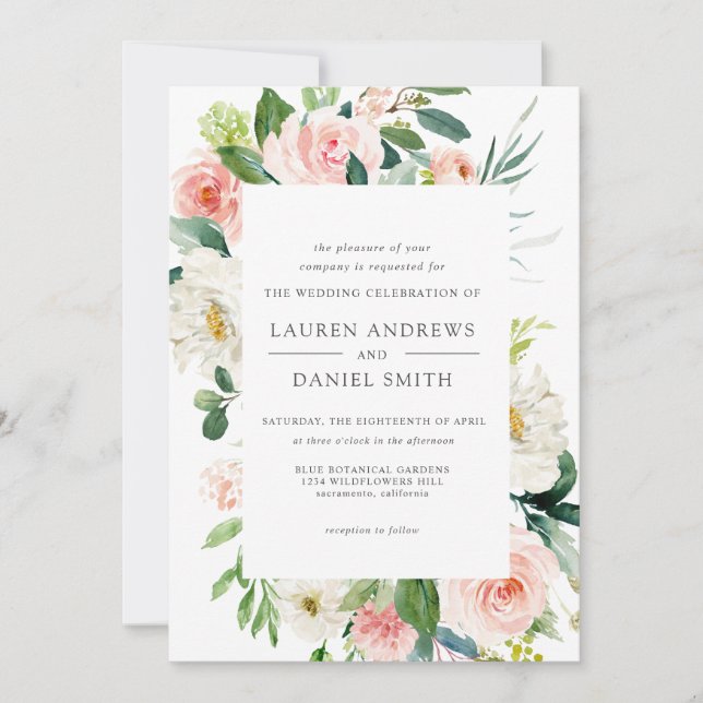 Invitación Rubor moderno | Todo en un Boda floral de Moda (Anverso)
