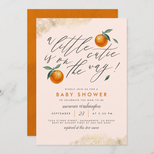 Invitación Rubor moderno Un poco cursi Naranja Baby Shower (Anverso / Reverso)