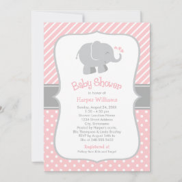 Invitación Rubor moderno y Baby Shower Chica de elefantes gri