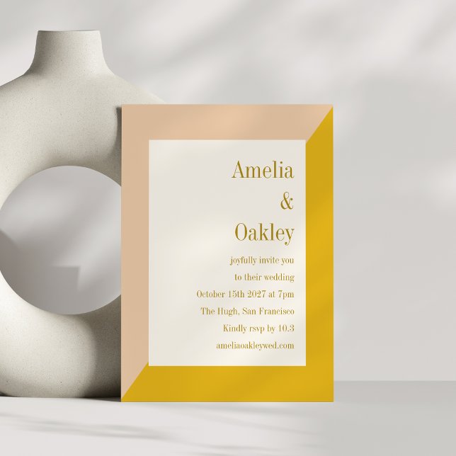 Invitación Rubor moderno y Boda geométrico elegante amarillo (Subido por el creador)