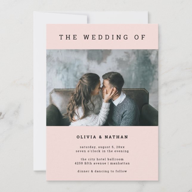 Invitación Rubor moderno y mínimo| Un Boda fotográfico (Anverso)