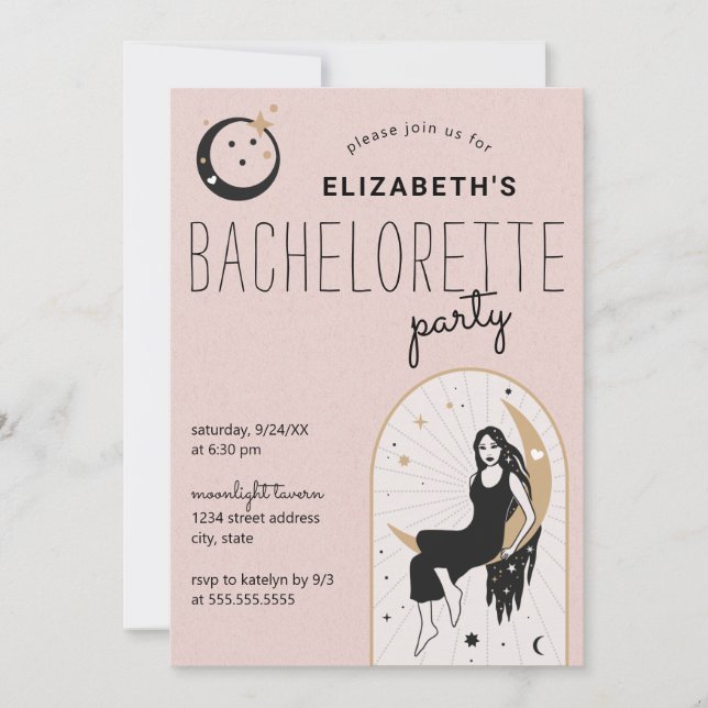Invitación Rubor Moon Stars Celestial Bachelorette Party (Anverso)