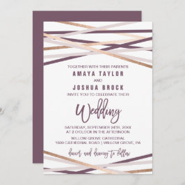 Invitación Rubor morado y Rosa Boda de Streamers dorados