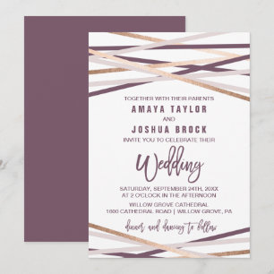 Invitación Rubor morado y Rosa Boda de Streamers dorados
