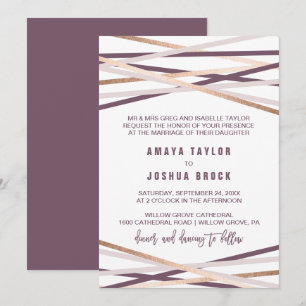 Invitación Rubor morado y Rosa Gold Streamers Boda formal