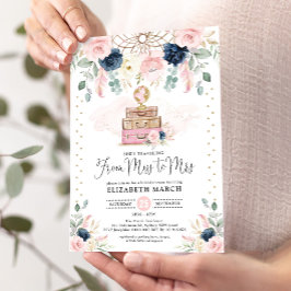 Invitación Rubor Navy Floral Travel Adventure Bridal Shower