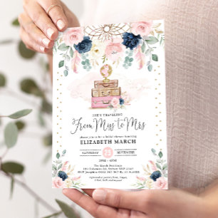 Invitación Rubor Navy Floral Travel Adventure Bridal Shower