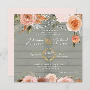 Invitación Rubor Neutral Floral Rustic Sage Green Wood Leaf