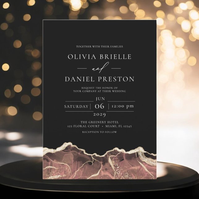 Invitación Rubor Neutral Gold Agate Boda elegante moderno (Subido por el creador)