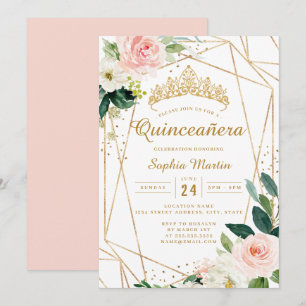 Invitación Rubor Oro Floral Geométrico Quinceañera