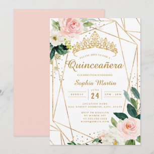 Invitación Rubor Oro Floral Geométrico Quinceañera