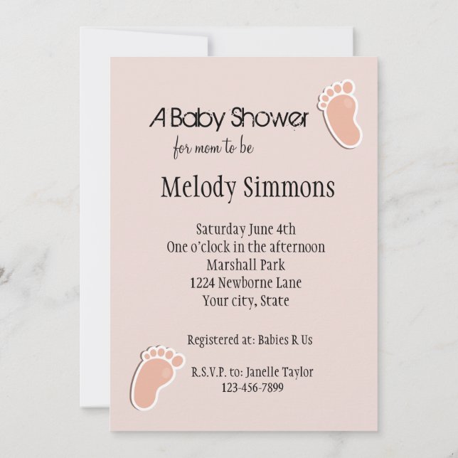Invitación Rubor Peach Baby Footprints Baby Shower (Reverso)