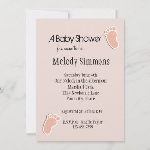Invitación Rubor Peach Baby Footprints Baby Shower