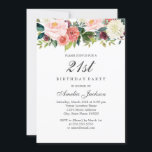 Invitación Rubor Peach Botanical Floral 21º cumpleaños<br><div class="desc">Más invitaciones florales de cumpleaños en la Pequeña Tienda Bayleigh!</div>