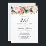 Invitación Rubor Peach Botanical Floral 21º cumpleaños<br><div class="desc">Más invitaciones florales de cumpleaños en la Pequeña Tienda Bayleigh!</div>