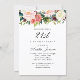 Invitación Rubor Peach Botanical Floral 21º cumpleaños