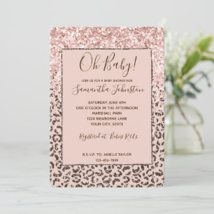 Invitación Rubor Peach Brown Leopard Purpurina Baby Shower