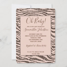 Invitación Rubor Peach Brown Zebra Purpurina Baby Shower