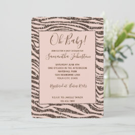 Invitación Rubor Peach Brown Zebra Purpurina Baby Shower