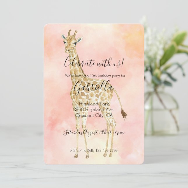 Invitación Rubor Peach Giraffe (Anverso de pie)