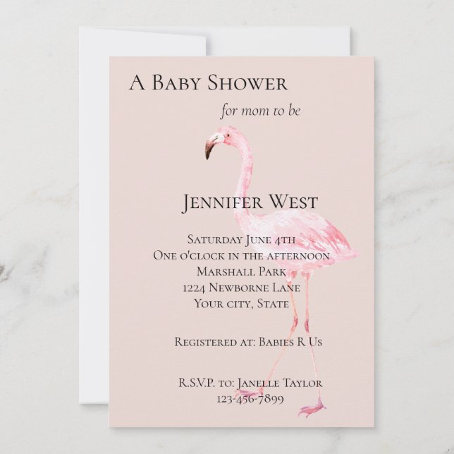 Invitación Rubor Peach Pink Flamingo Baby Shower (Reverso)