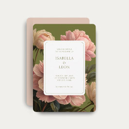 Invitación Rubor Peach | Rosa de color verde oliva Boda