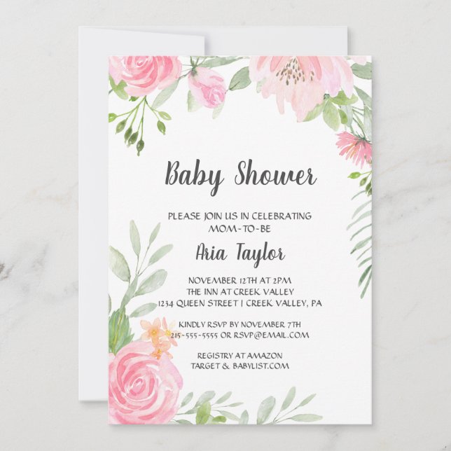 Invitación Rubor Peonies Baby Shower (Anverso)