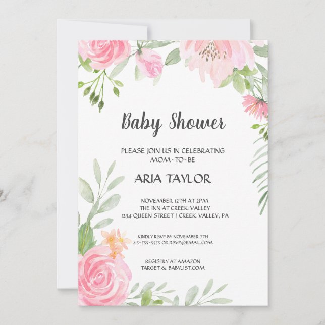 Invitación Rubor Peonies Baby Shower (Anverso)