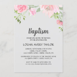 Invitación Rubor Peonies escribe sobre el bautismo gris