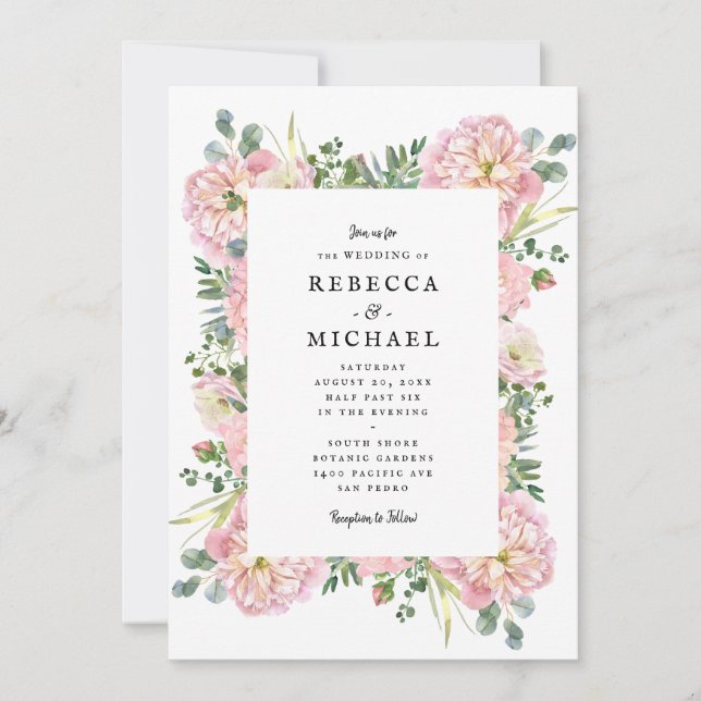 Invitación Rubor Peonies Hydrangea Eucalyptus Boda (Anverso)