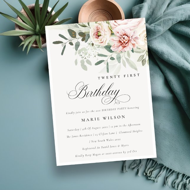 Invitación Rubor Peony Eucalyptus Foliage Cualquier cumpleaño (Subido por el creador)