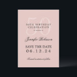Invitación Rubor Pink 50th Birthday Save Date con detalles<br><div class="desc">Elegante diseño "50th Birthday Party" con un guión de tipografía formal,  nombre personalizado y texto de detalles. Fácil de usar y fácil de personalizar. ¡No te quedes sin el tuyo!</div>