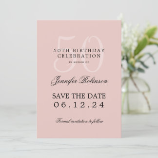 Invitación Rubor Pink 50th Birthday Save Date con detalles