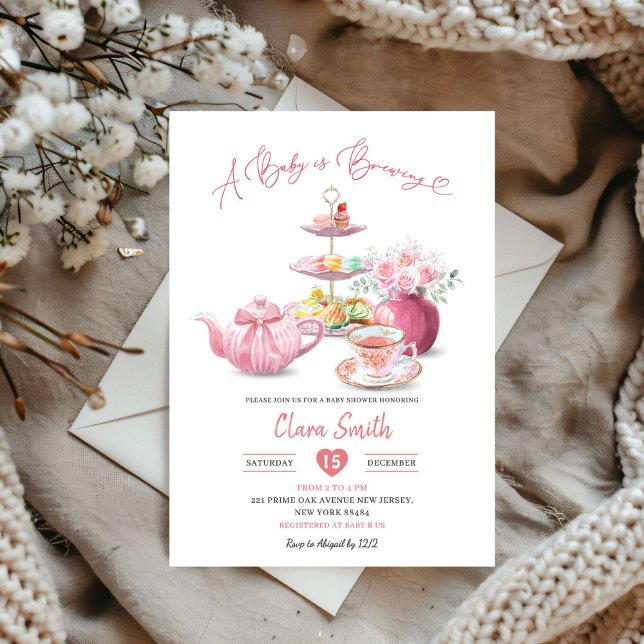 Invitación Rubor Pink A Baby está preparando High Tea Baby Sh (Subido por el creador)