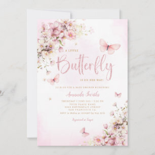 Invitación Rubor Pink A Little Butfly Chica Baby Shower