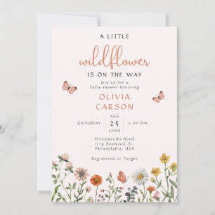 Invitación Rubor Pink A Little Wildflower Floral Baby Shower