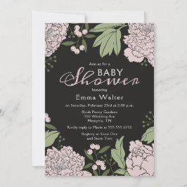 Invitación Rubor Pink and Black Peonies Baby Shower