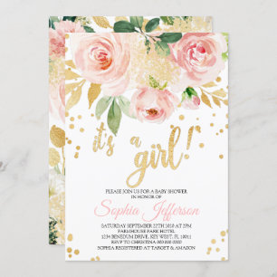 Invitación Rubor Pink and Gold Baby Shower