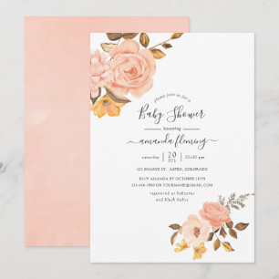 Invitación Rubor Pink and Gold Floral Baby Shower