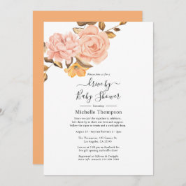 Invitación Rubor Pink and Gold Floral Drive By Shower