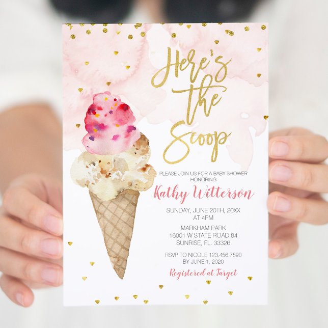 Invitación Rubor Pink and Gold Ice Cream Baby Shower (Subido por el creador)