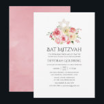 Invitación Rubor Pink and Yellow Floral Bat Mitzvah<br><div class="desc">Rosas de Rubor Aquarelle y invitaciones amarillas de Peonies Bat Mitzvah en tonos pastel con acentos de verde sabio diseñados para ser rápida y fácilmente personalizables según sus especificaciones.</div>